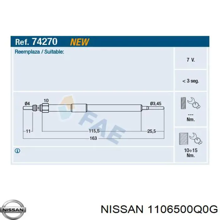 Свеча накала Nissan/Infiniti 1106500Q0G