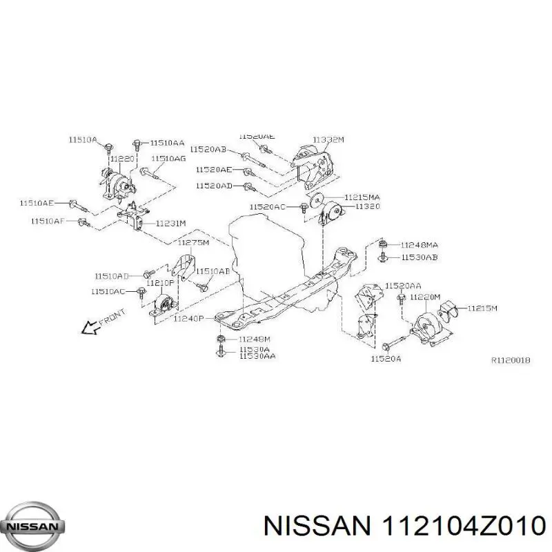 Правая подушка двигателя 112104Z010 Nissan