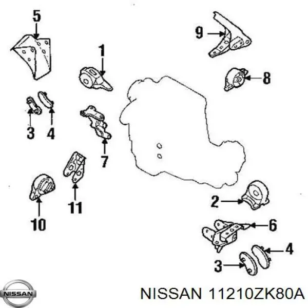 Правая подушка двигателя 11210ZK80A Nissan