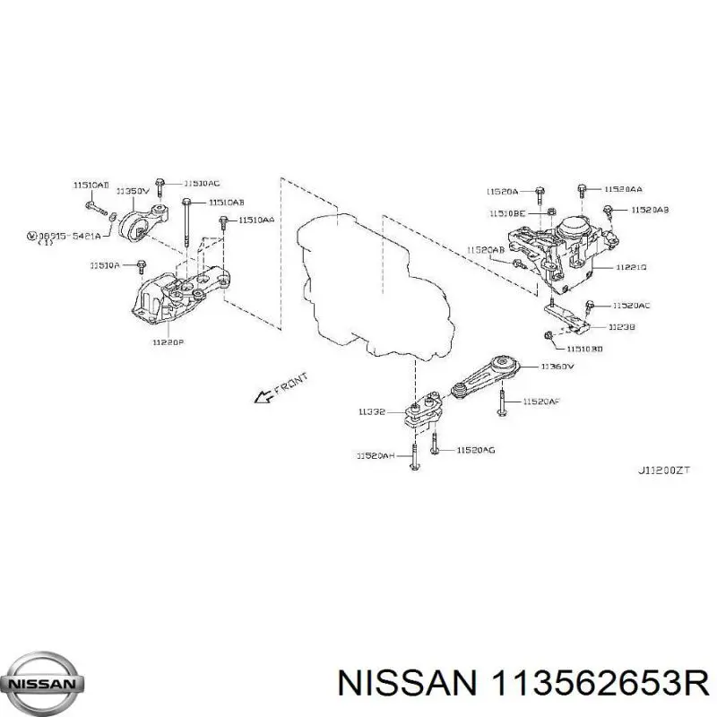 Подушка (опора) двигателя правая верхняя 113562653R Nissan