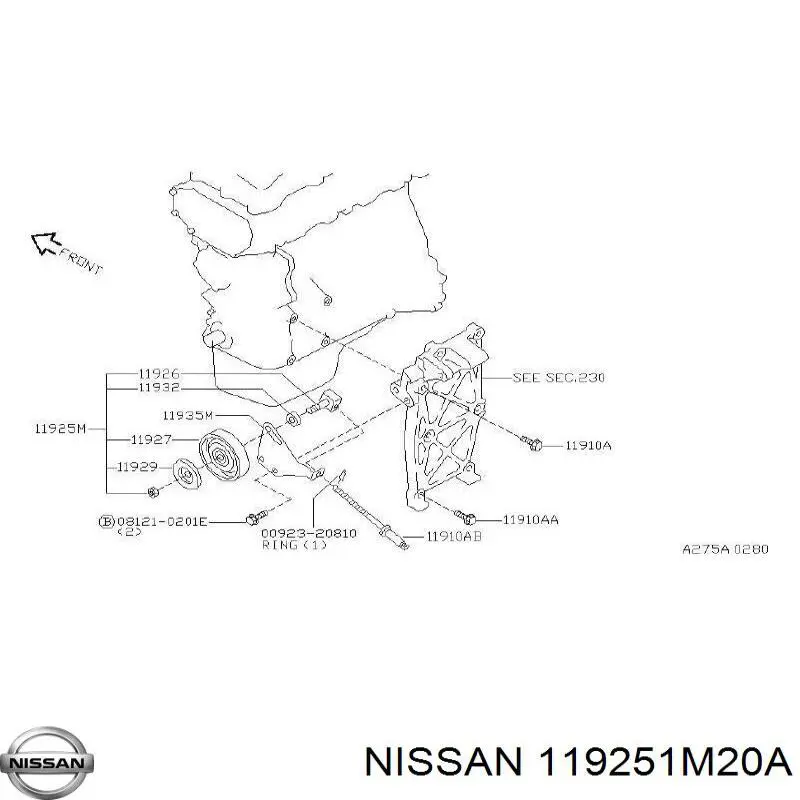 Ролик натяжителя приводного ремня Nissan 119251M20A