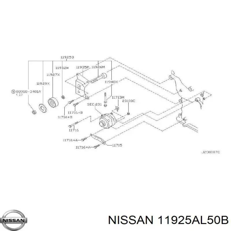 Ролик натяжителя приводного ремня Nissan 11925AL50B