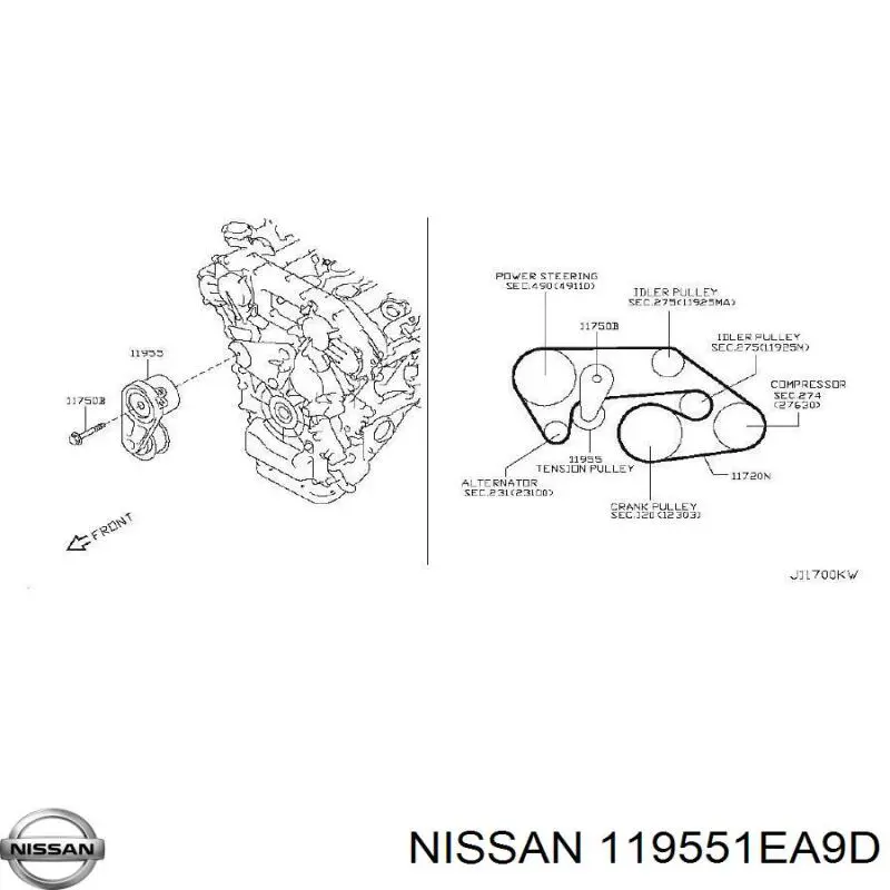 Купить 119551EA9D Nissan/Infiniti Натяжитель приводного ремня