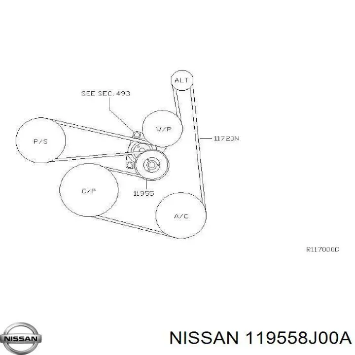 119558J00A Nissan натяжитель приводного ремня