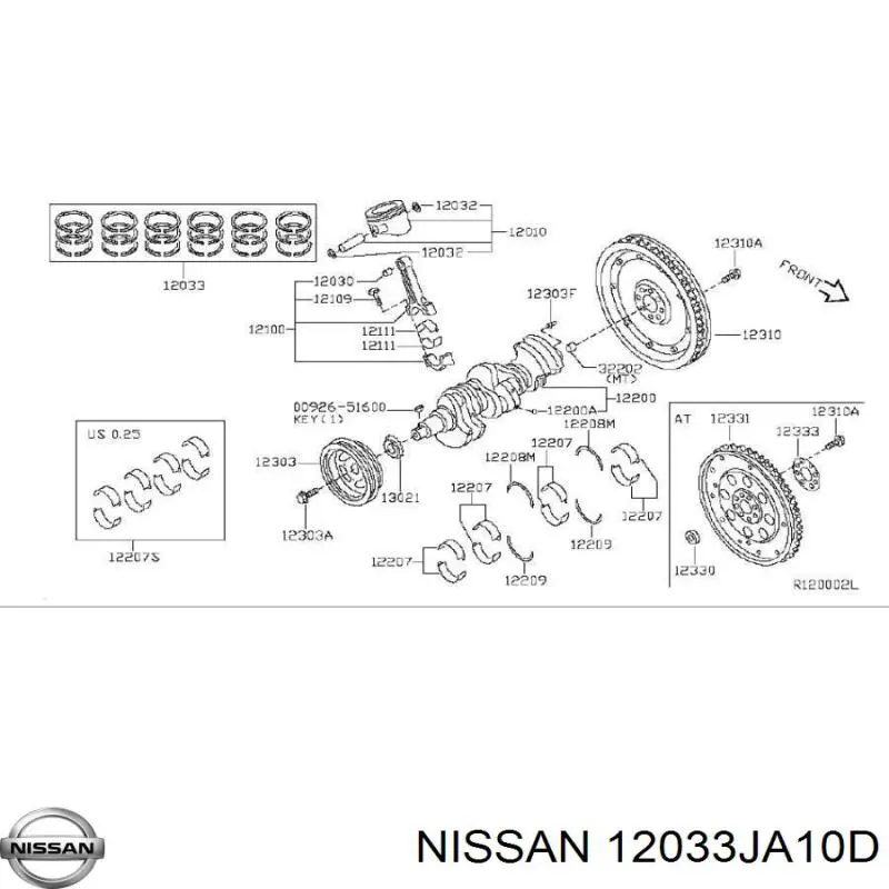 Поршневые кольца, стандартные Nissan/Infiniti 12033JA10D цена, от 235.12 USD