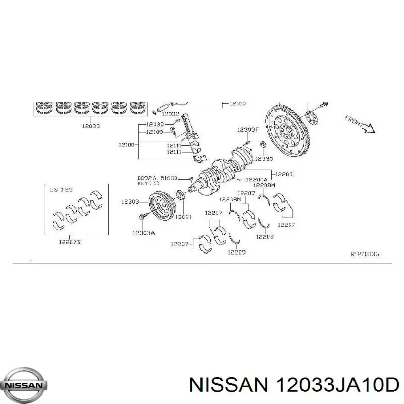 Купить 12033JA10D Nissan/Infiniti Стандартные поршневые кольца в комплекте