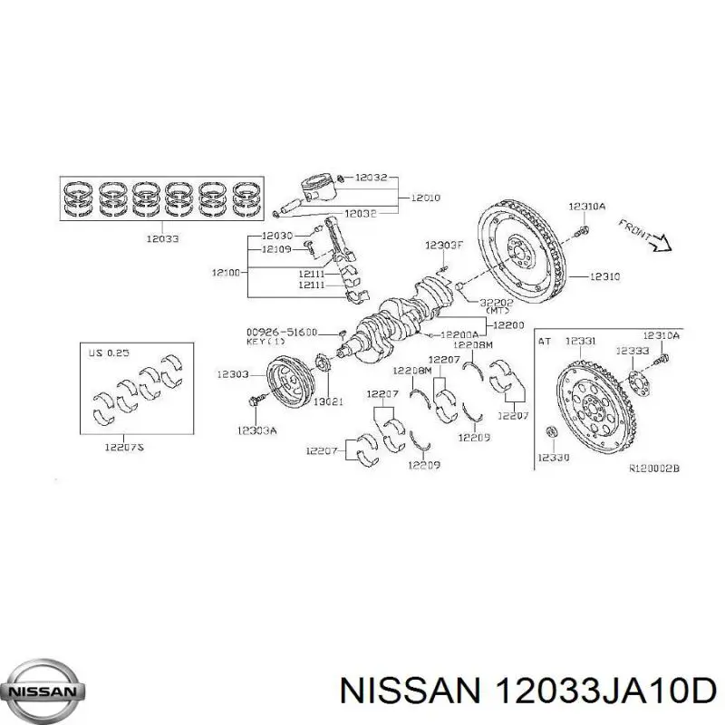 12033JA10D Nissan/Infiniti Комплект поршневых колец, STD