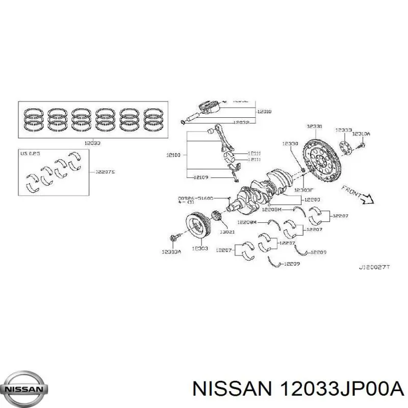 12033JP00A Nissan кольца поршневые комплект на мотор, std.
