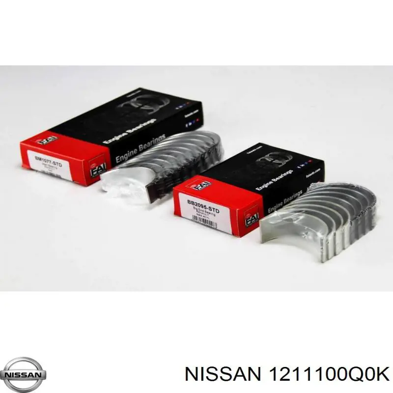Вкладыши коленвала шатунные, комплект, стандарт (STD) Nissan 1211100Q0K
