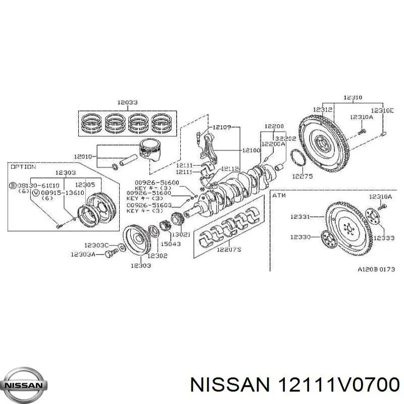 12111V0700 Nissan folhas inseridas de cambota de biela, kit, padrão (std)