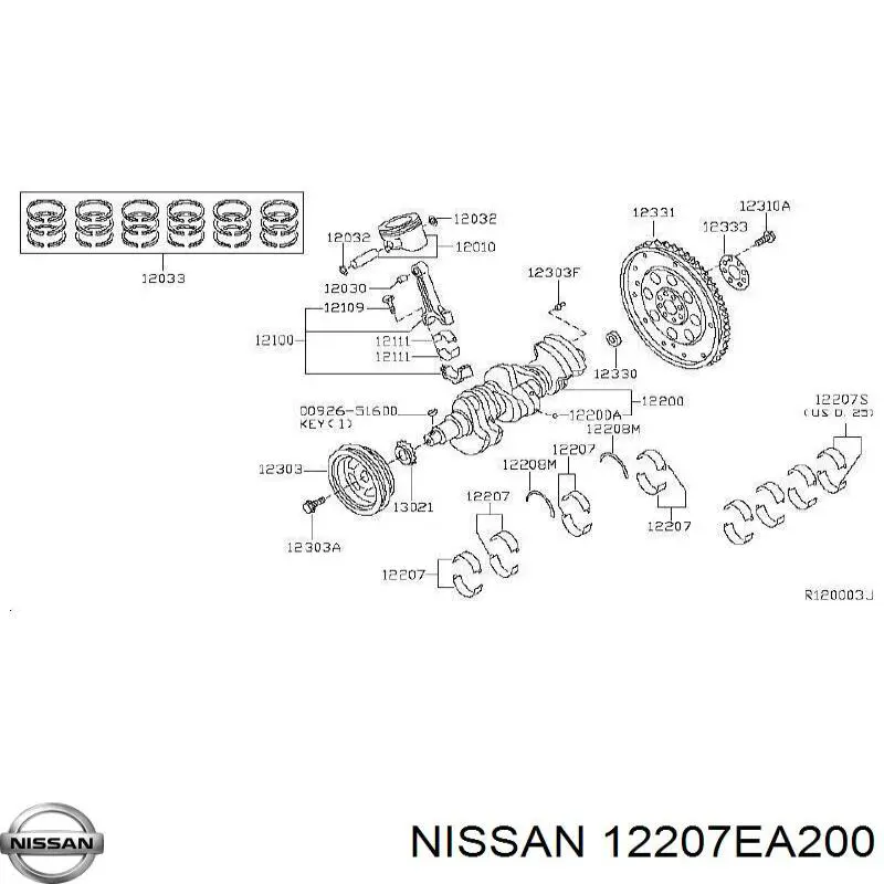 12207EA200 Nissan folhas inseridas principais de cambota, kit, padrão (std)