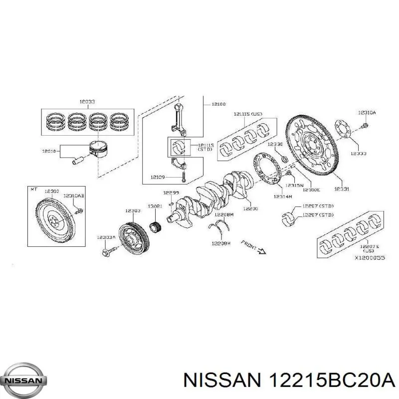 12215BC20A Nissan вкладыши коленвала коренные, комплект, стандарт (std)