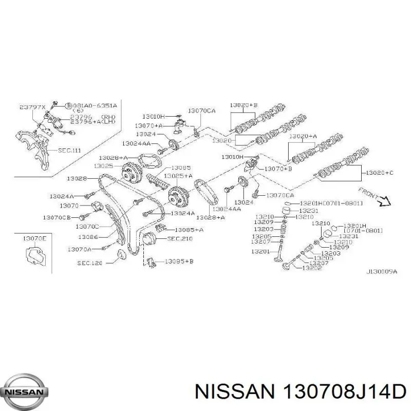 130708J14D Nissan reguladora de tensão esquerda da cadeia do mecanismo de distribuição de gás da árvore de cames