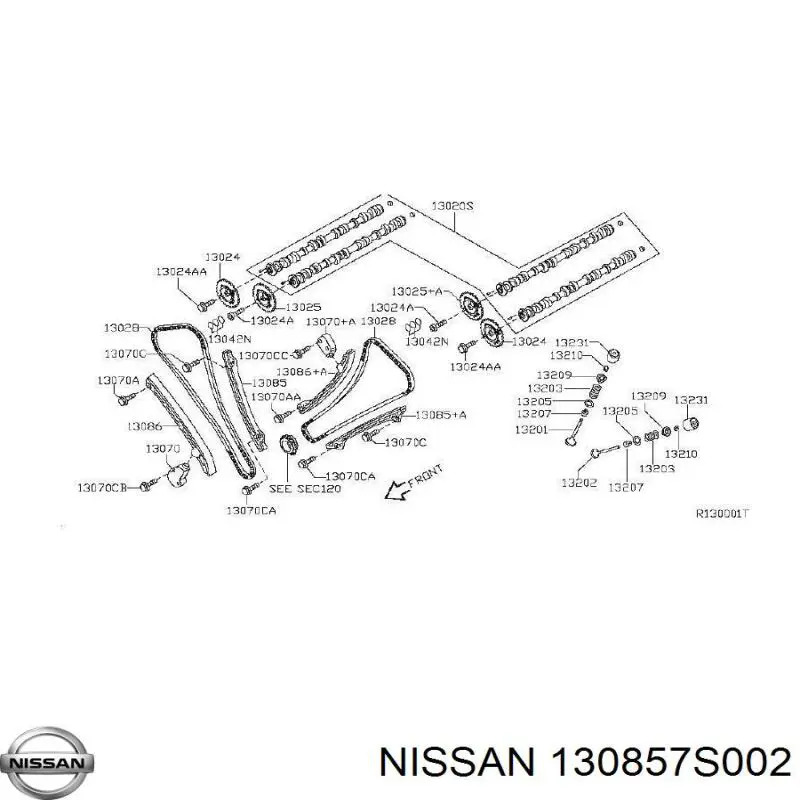 130857S001 Nissan amortecedor de cadeia do mecanismo de distribuição de gás, interno direito