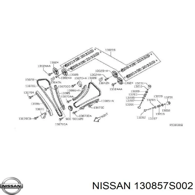 Купить 130857S002 Nissan/Infiniti Успокоитель цепи ГРМ, внутренний правый