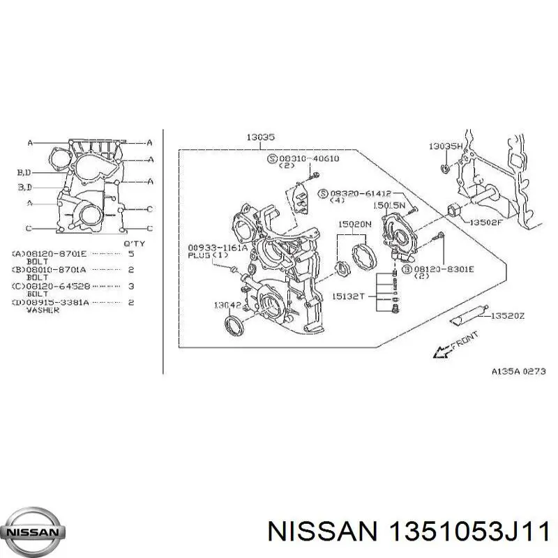 Сальник коленвала двигателя передний 1351053J11 Nissan