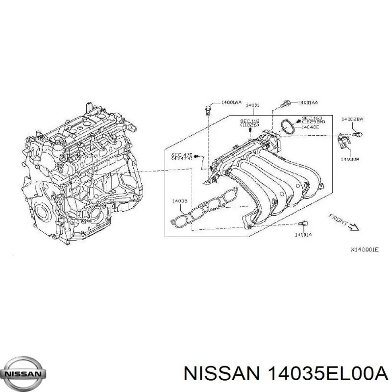 Прокладка впускного коллектора Nissan 14035EL00A