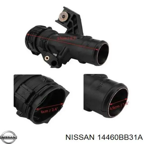 Патрубок воздушный, выход из турбины/компрессора (наддув) Nissan/Infiniti 14460BB31A цена, от 41.68 USD