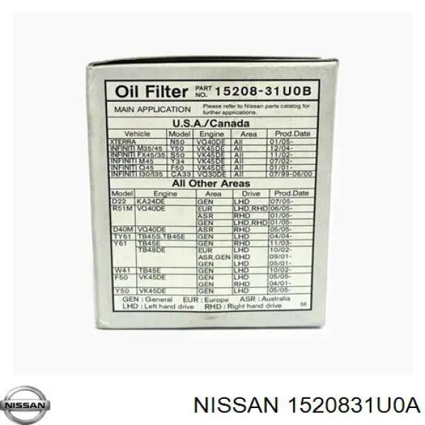 Фильтр масляный Nissan 1520831U0A