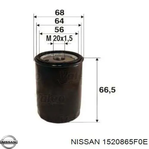 1520865F0E Nissan/Infiniti Filtro de óleo