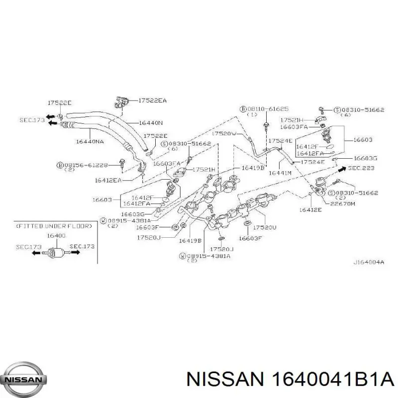 Filtro combustible 1640041B1A Nissan