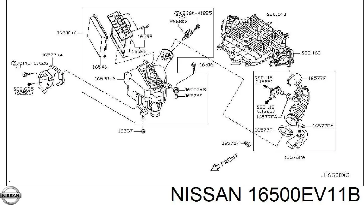 16500EV11B Nissan/Infiniti Корпус воздушного фильтра левый