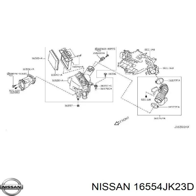 Патрубок воздушный, вход воздушного фильтра Nissan/Infiniti 16554JK23B цена, от 36.18 USD