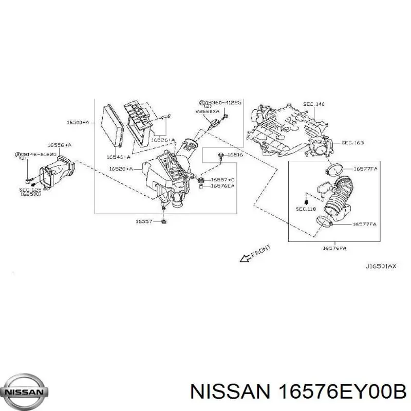 Купить 16576EY00B Nissan/Infiniti Выпускной патрубок воздушного фильтра