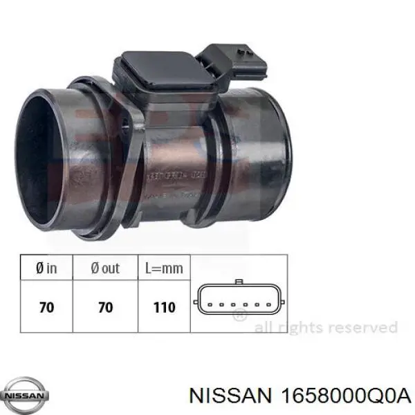 Датчик массового расхода воздуха Nissan/Infiniti 1658000Q0A цена, от 42.37 USD