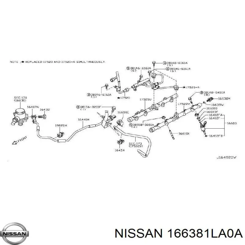166381LA0A Nissan sensor de pressão de combustível