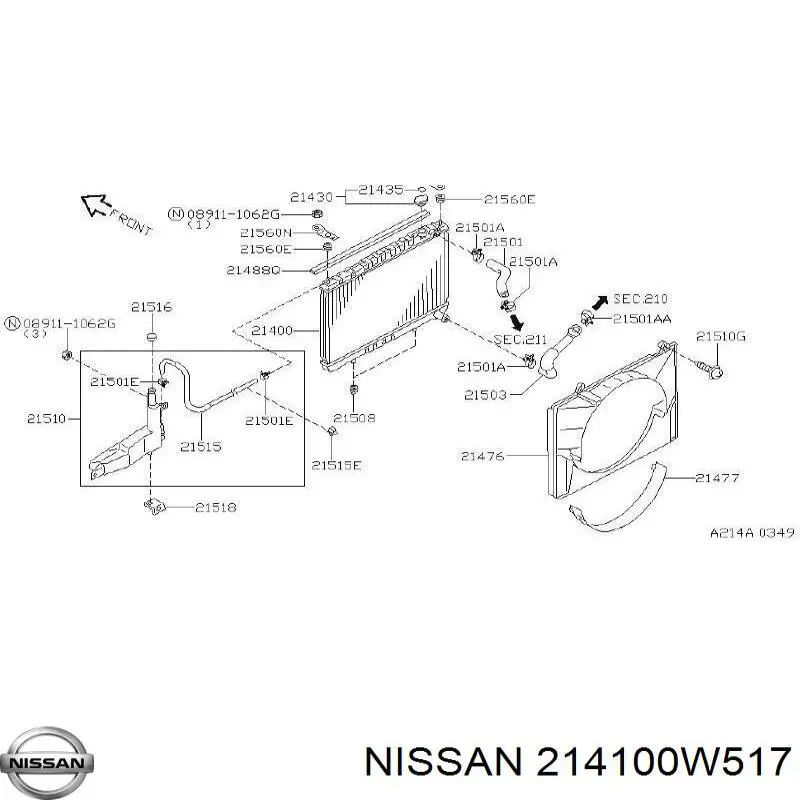 Радиатор 214100W517 Nissan