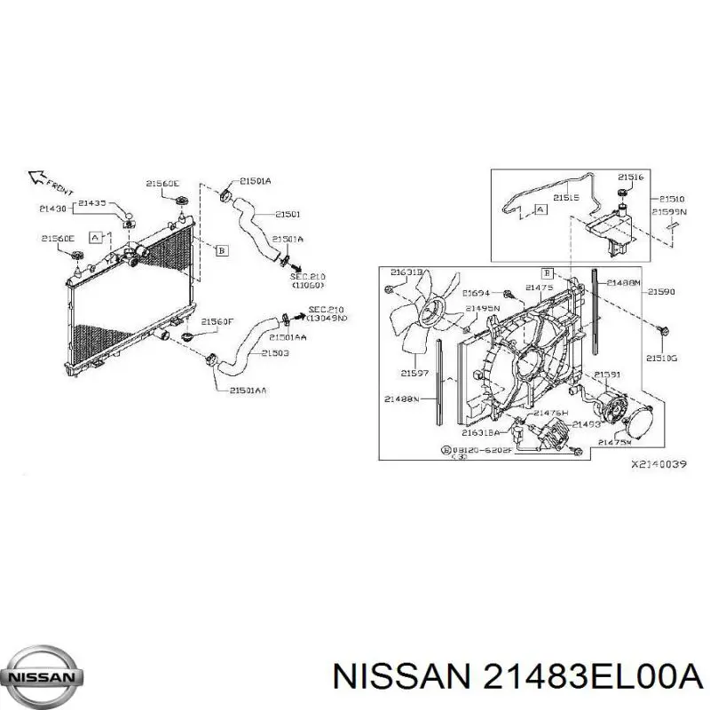 21483EL00A Nissan difusor do radiador de esfriamento