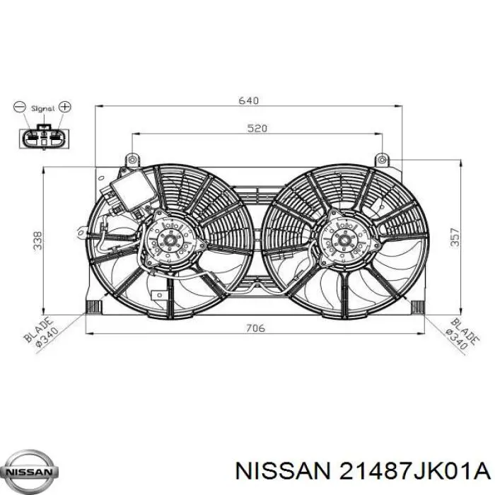 21487JK00B Nissan мотор вентилятора системы охлаждения правый