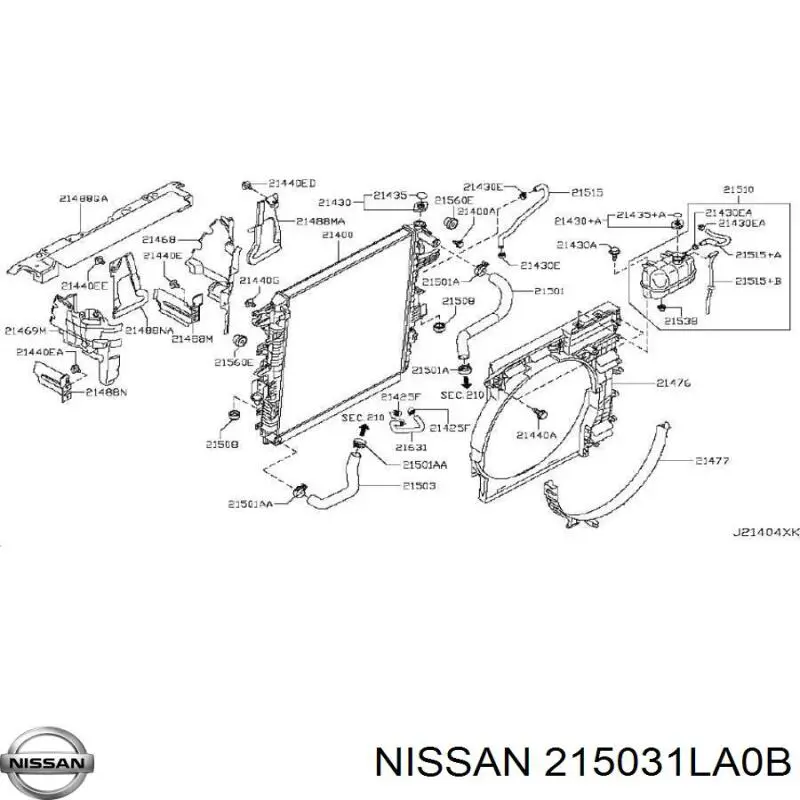 Нижний шлаг радиатора охлаждения 215031LA0B Nissan