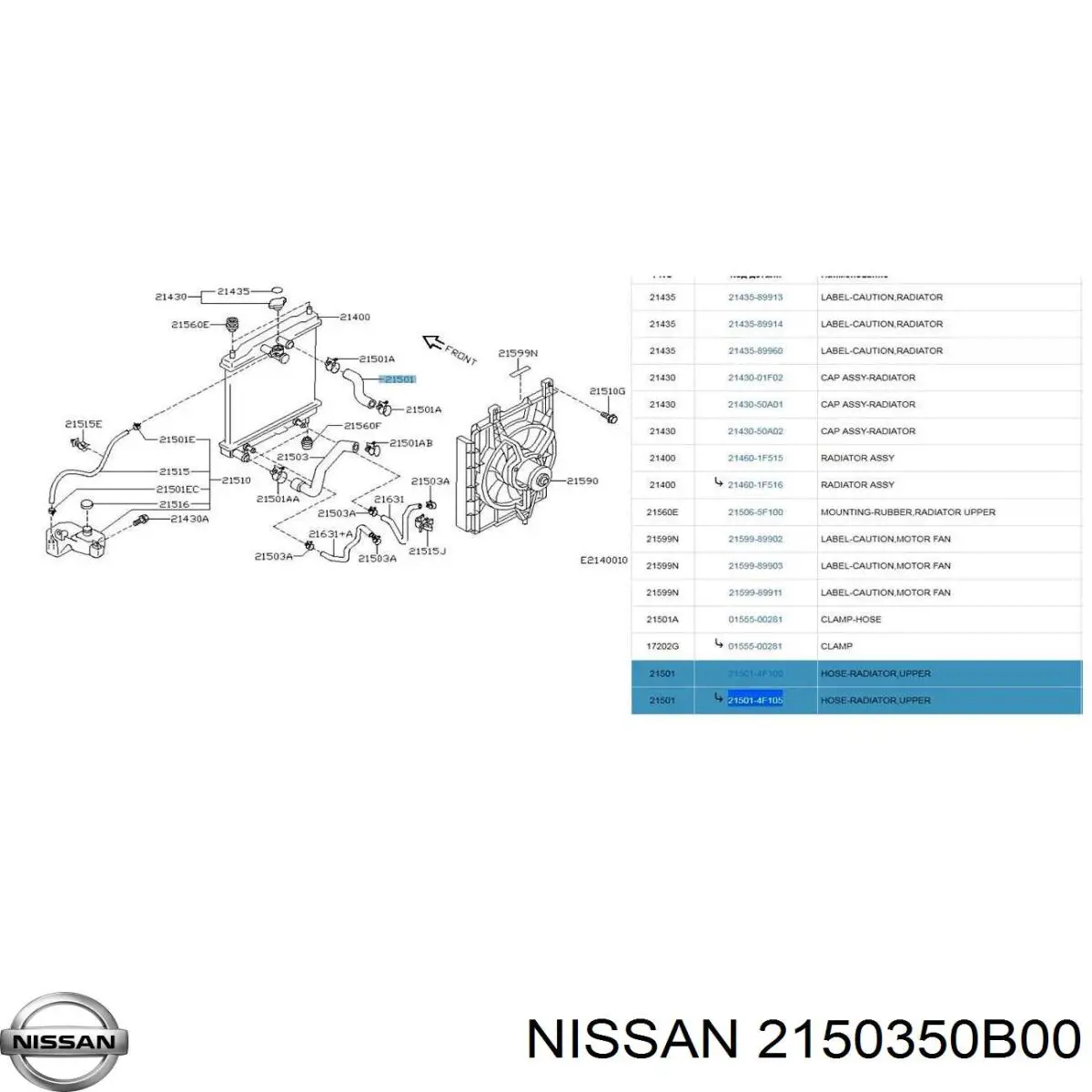 Шланг радиатора, нижний Nissan/Infiniti 2150350B00 цена, от 50.62 USD
