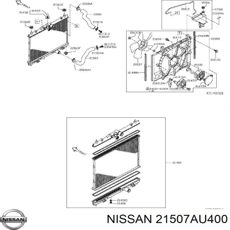 21507AU400 Nissan кронштейн (подушка крепления радиатора нижний)