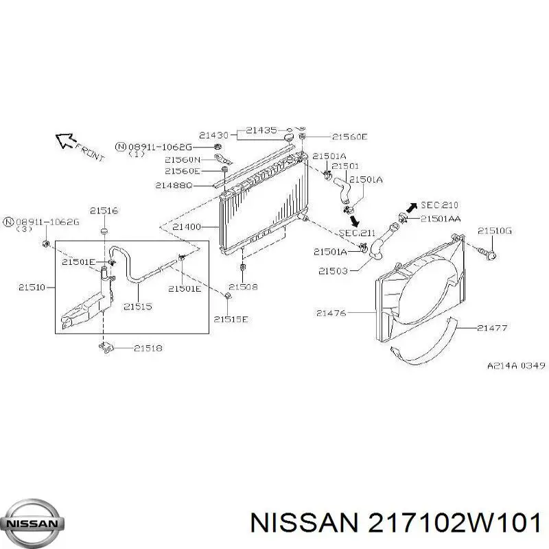 Купить 217102W101 Nissan/Infiniti Водяной бачок системы охлаждения