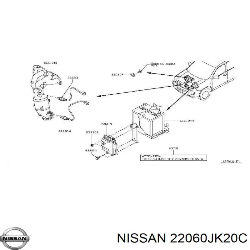 22060JK20C Nissan датчик детонации
