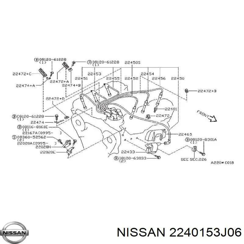 2240153J06 Nissan vela de ignição