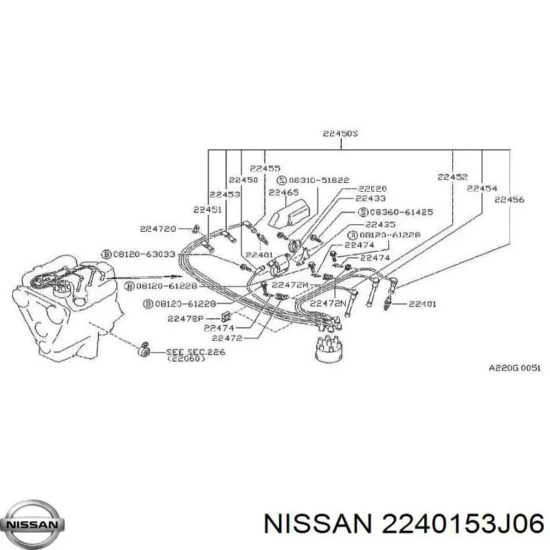 Bujía de encendido 2240153J06 Nissan