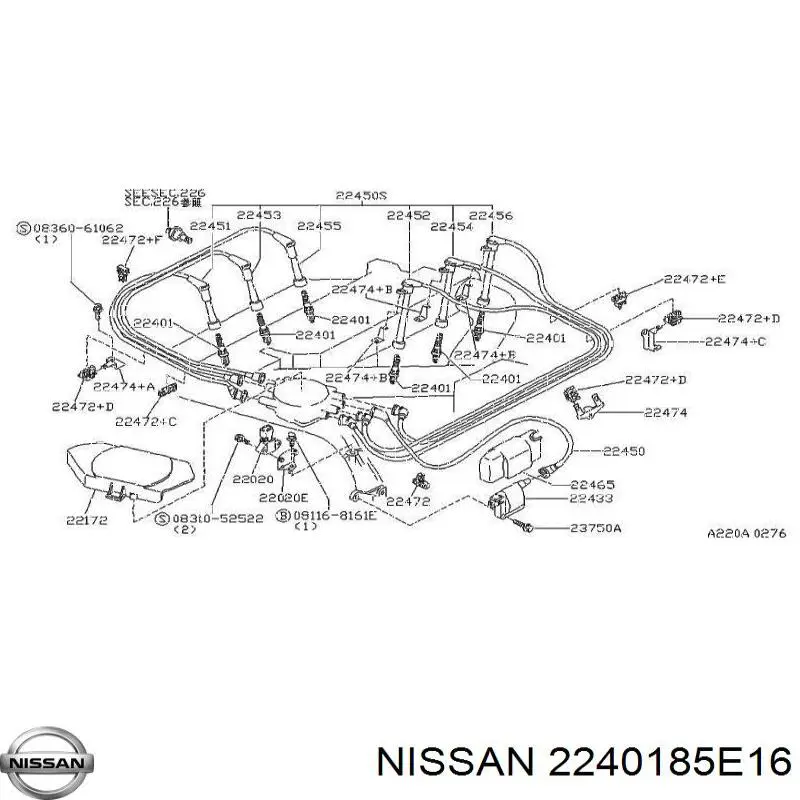 2240185E16 Nissan vela de ignição