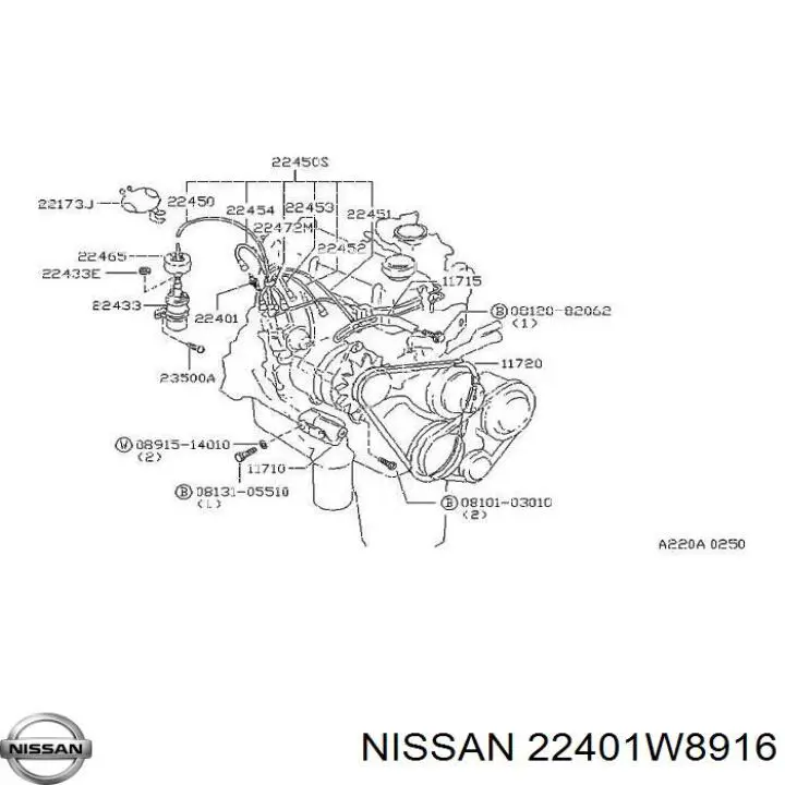 Bujía de encendido 22401W8916 Nissan