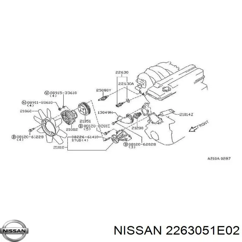 2263051E02 Nissan датчик температуры охлаждающей жидкости