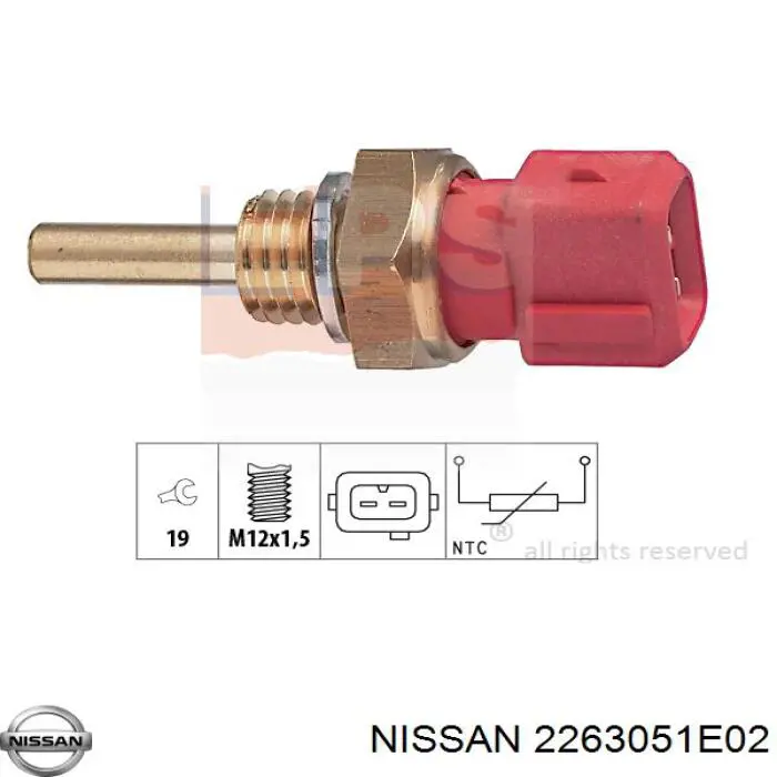 Sensor de temperatura del refrigerante 2263051E02 Nissan