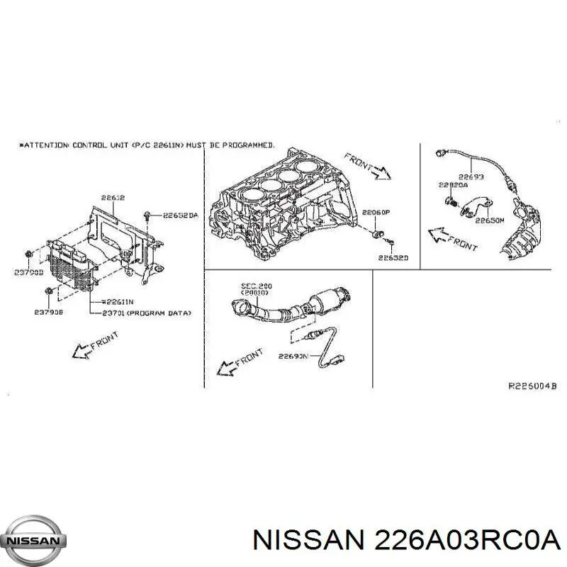 226A03RC0A Nissan sonda lambda, sensor de oxigênio até o catalisador