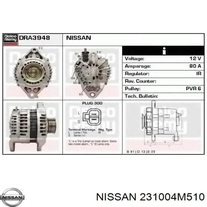 231004M510 Nissan генератор