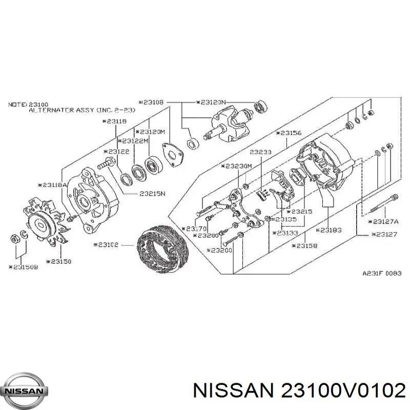 23100V0102 Nissan генератор