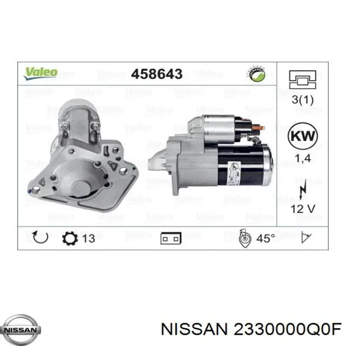 Купить 2330000Q0F Nissan/Infiniti Стартер