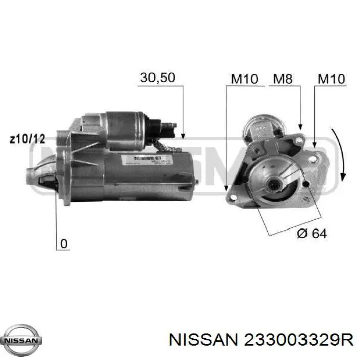 Стартер двигателя Nissan/Infiniti 233003329R