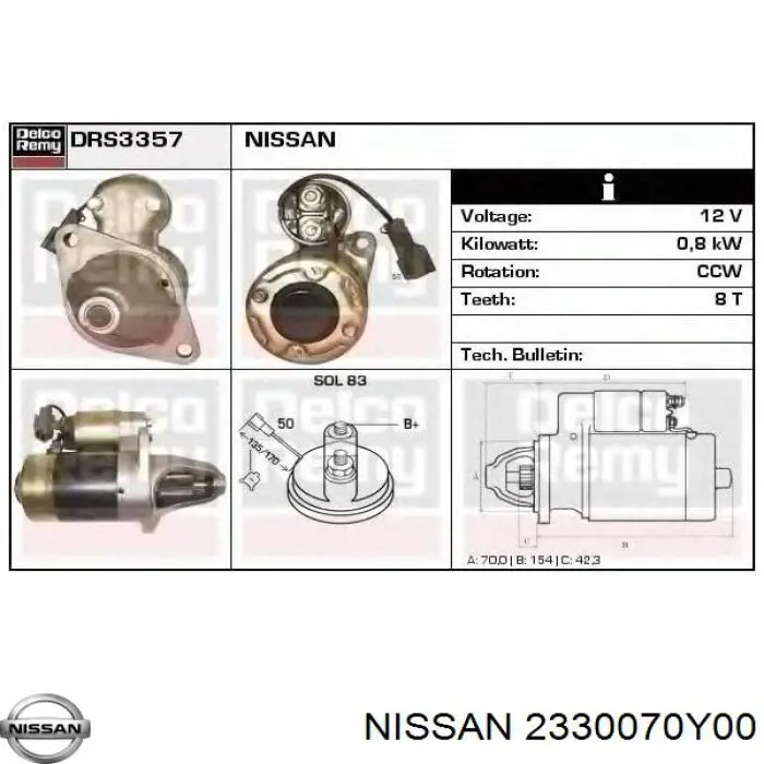 Стартер Nissan/Infiniti 2330070Y00 цена, от 93.50 USD
